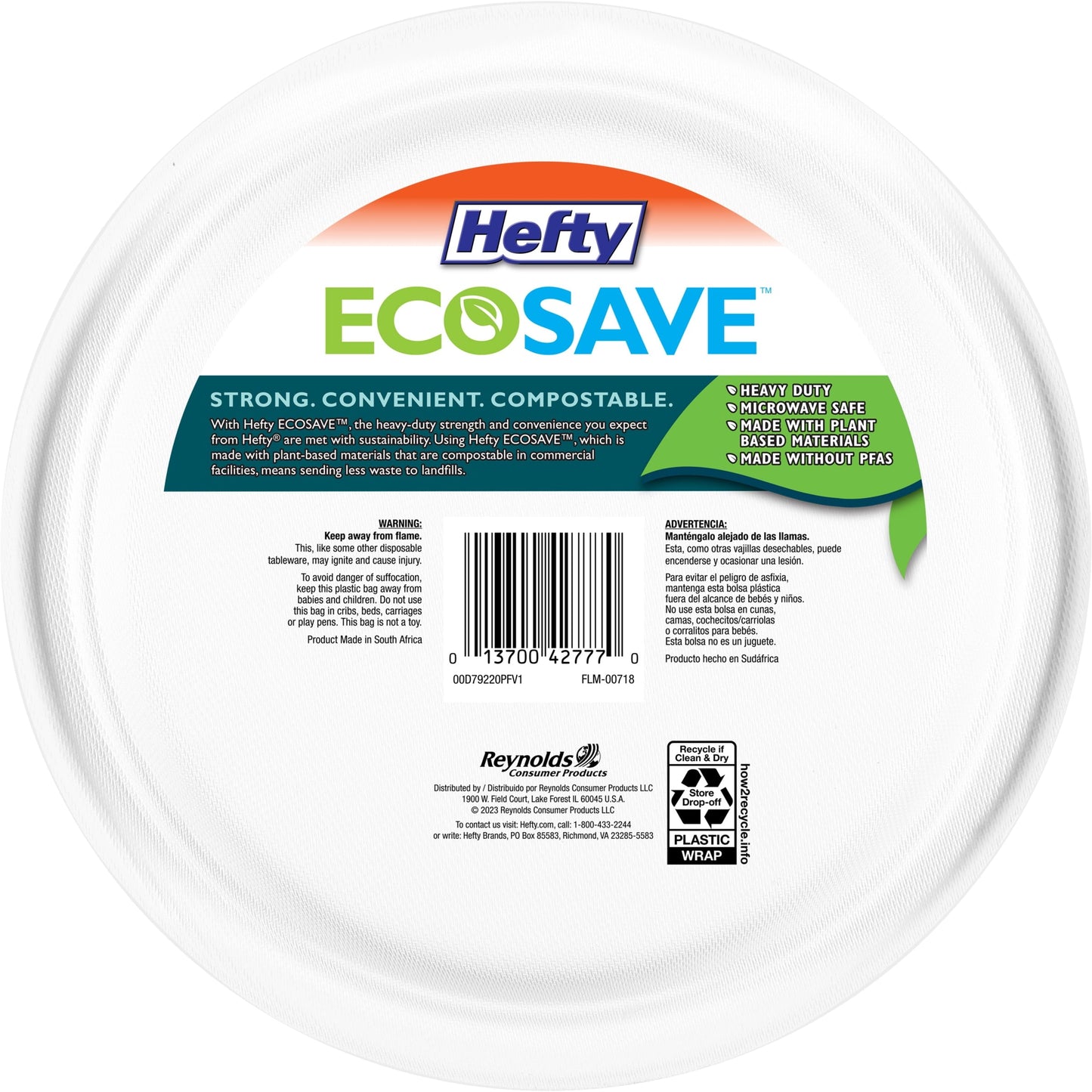 Hefty ECOSAVE Compostable Paper Plates, 8-3/4 inch, 22 Count