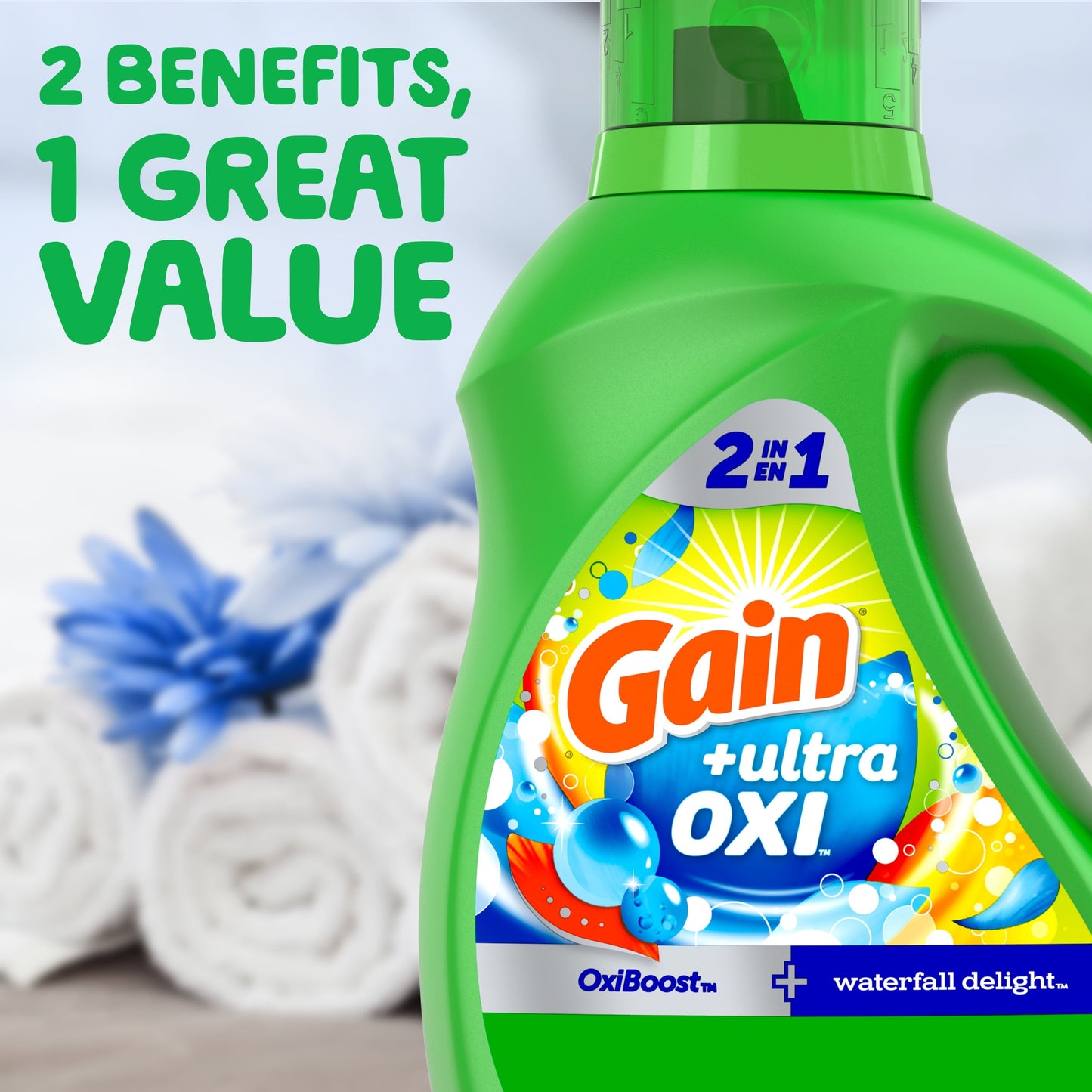 Gain Ultra Oxi Liquid Laundry Detergent, 128 Loads, 184 Fluid Ounces