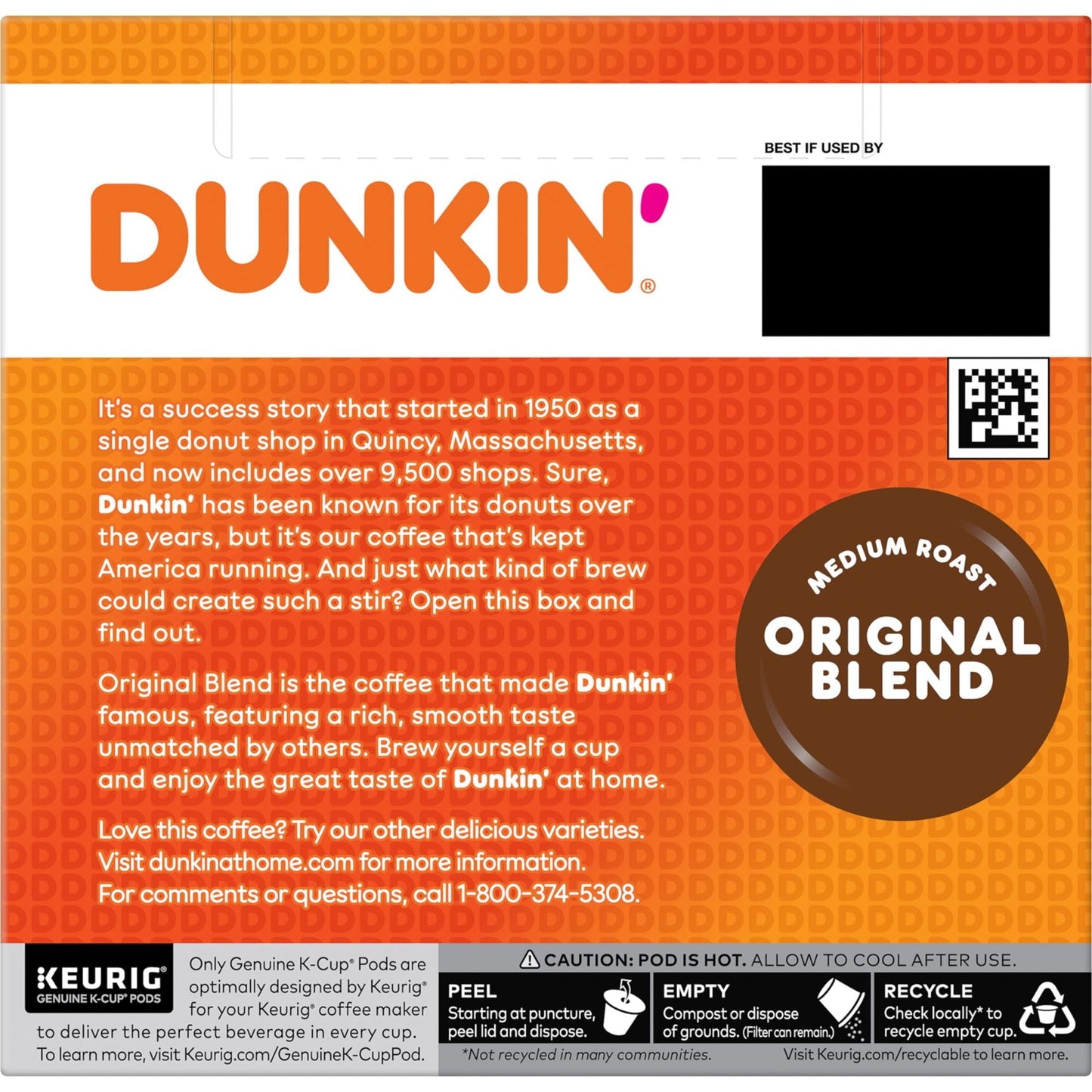 Dunkin' Original Blend Coffee, Medium Roast, Keurig K-Cup Pods, 44 Count Box