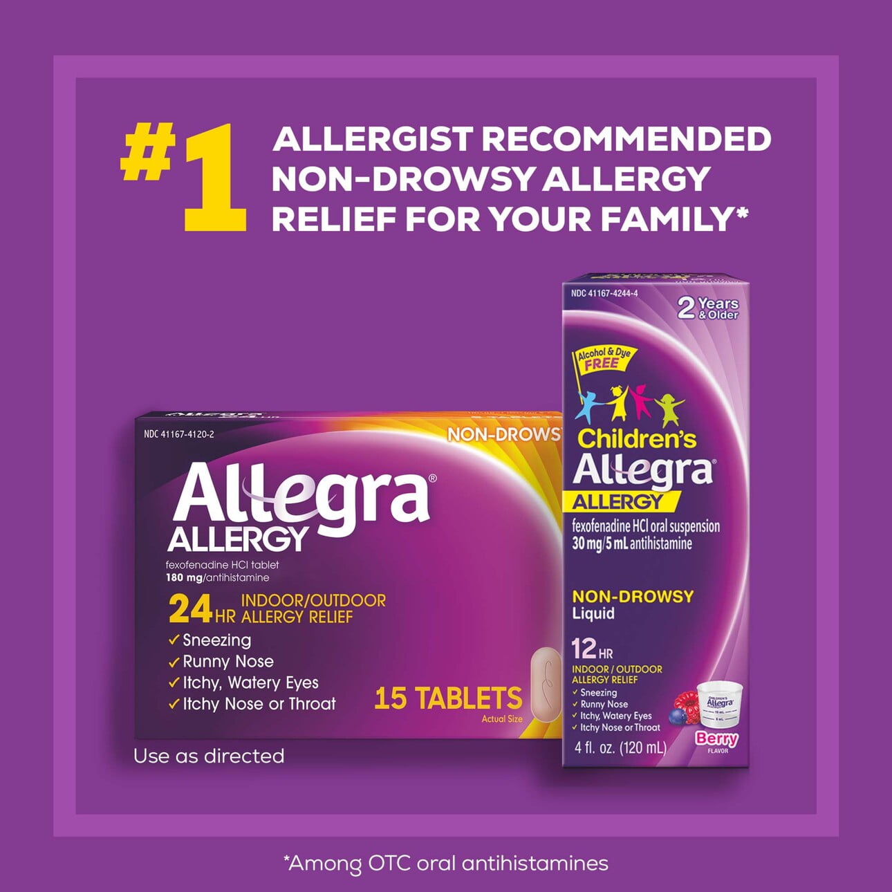 Allegra Adult 24 Hour Non-Drowsy Antihistamine Allergy Relief Medicine 180mg Tablets 15ct