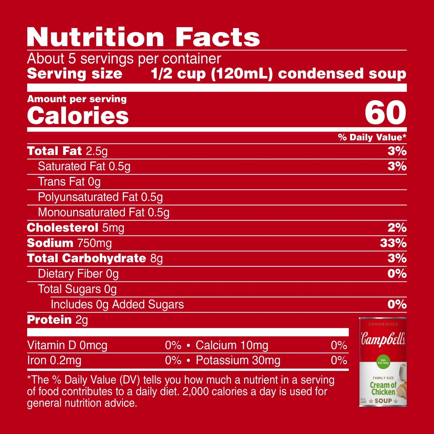 Campbell’s Condensed 98% Fat Free Cream of Chicken Soup, 22.6 Ounce Can