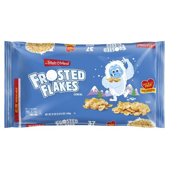 Malt-O-Meal Frosted Flakes Cereal, Frosty Flakes Breakfast Cereal, 37 oz Resealable Cereal Bag