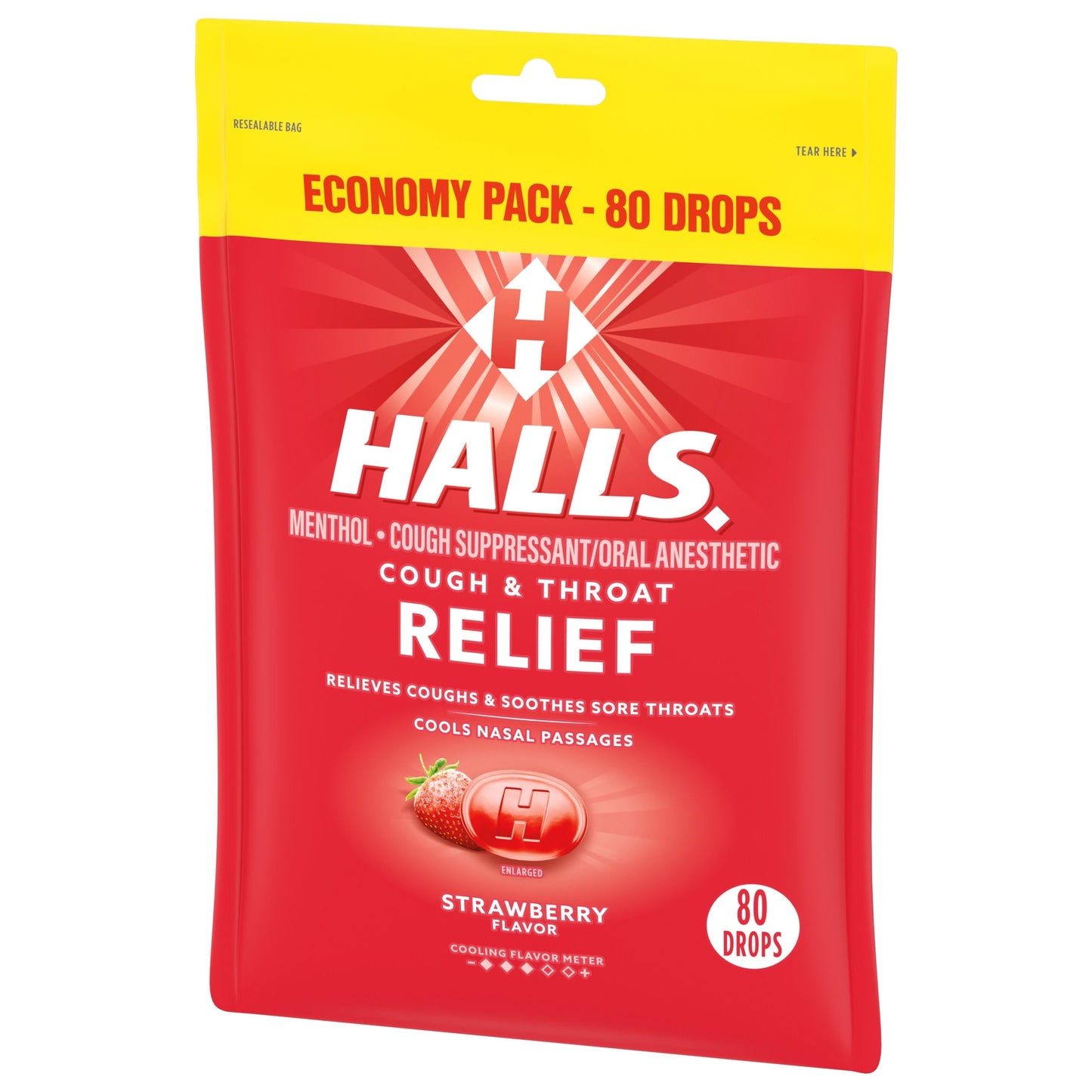 HALLS Relief Strawberry Cough Drops, Economy Pack, 80 Drops