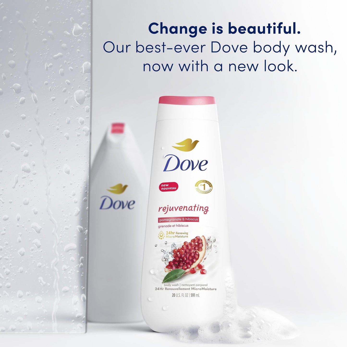 Dove Rejuvenating Long Lasting Gentle Body Wash, Pomegranate and Hibiscus, 20 fl oz