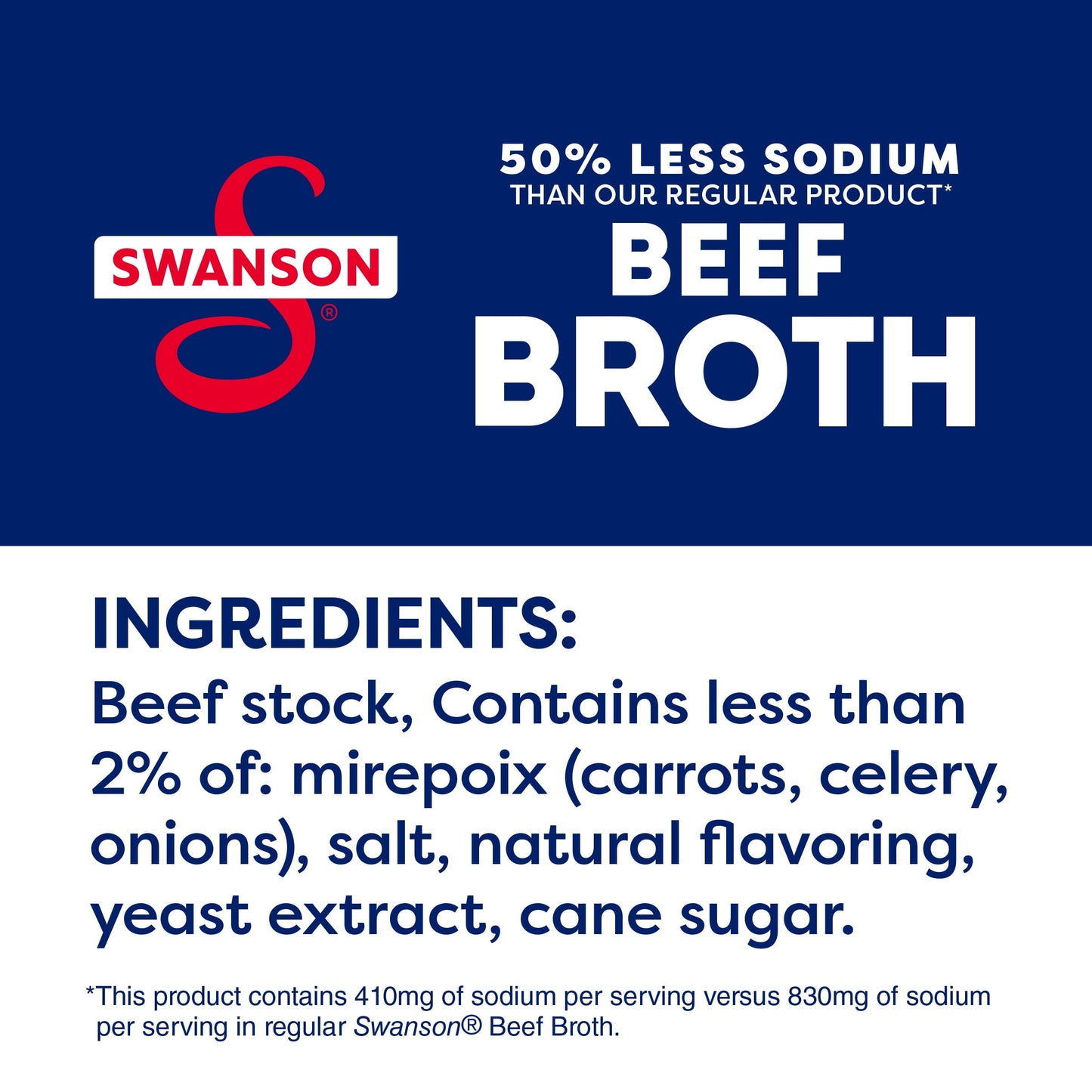 Swanson 100% Natural, 50% Less Sodium Beef Broth, 32 oz Carton