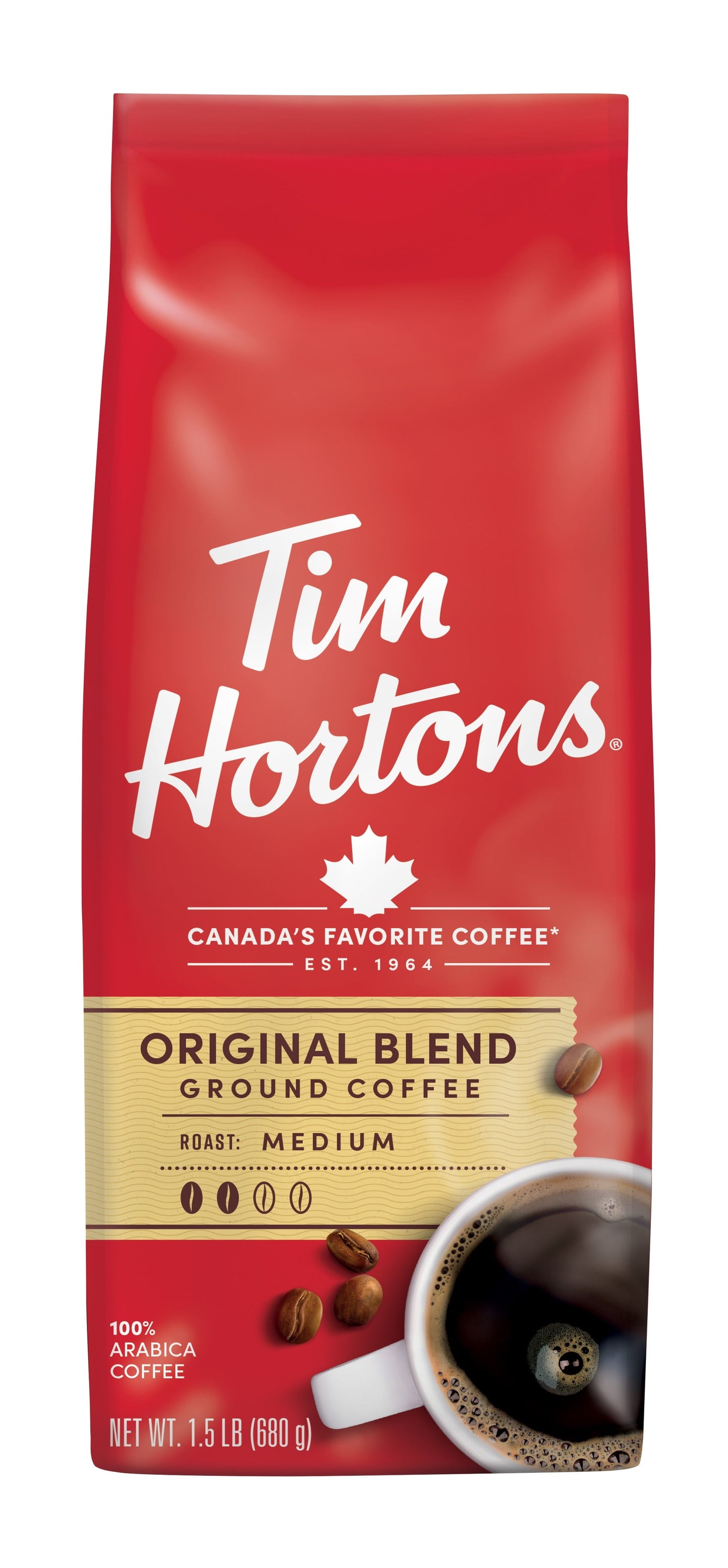 Tim Hortons 100% Arabica Original Blend Medium Roast Ground Coffee, 24 Oz, Bag