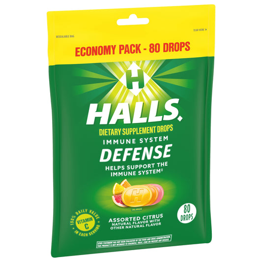 HALLS Defense Assorted Citrus Vitamin C Drops, Economy Pack, 80 Drops