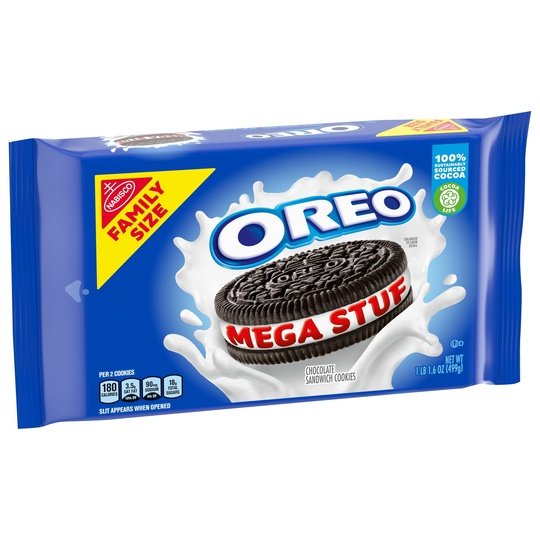 OREO Mega Stuf Chocolate Sandwich Cookies, Family Size, 17.6 oz