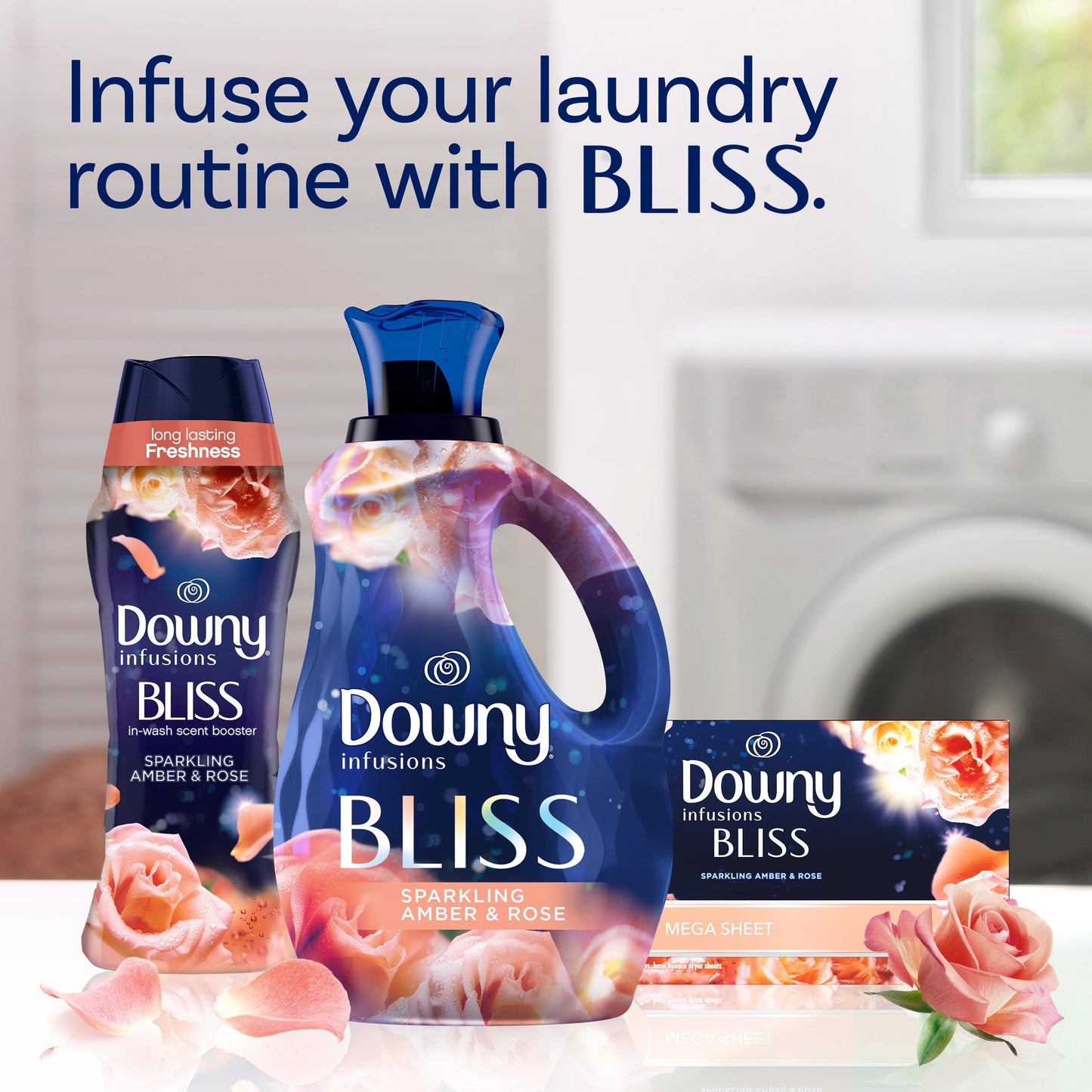 Downy Infusions Liquid Fabric Softener, Bliss, Sparkling Amber & Rose, 101 fl oz