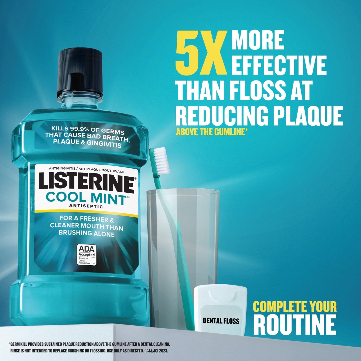 Listerine Cool Mint Antiseptic Mouthwash, Bad Breath & Plaque Oral Care, 500 mL