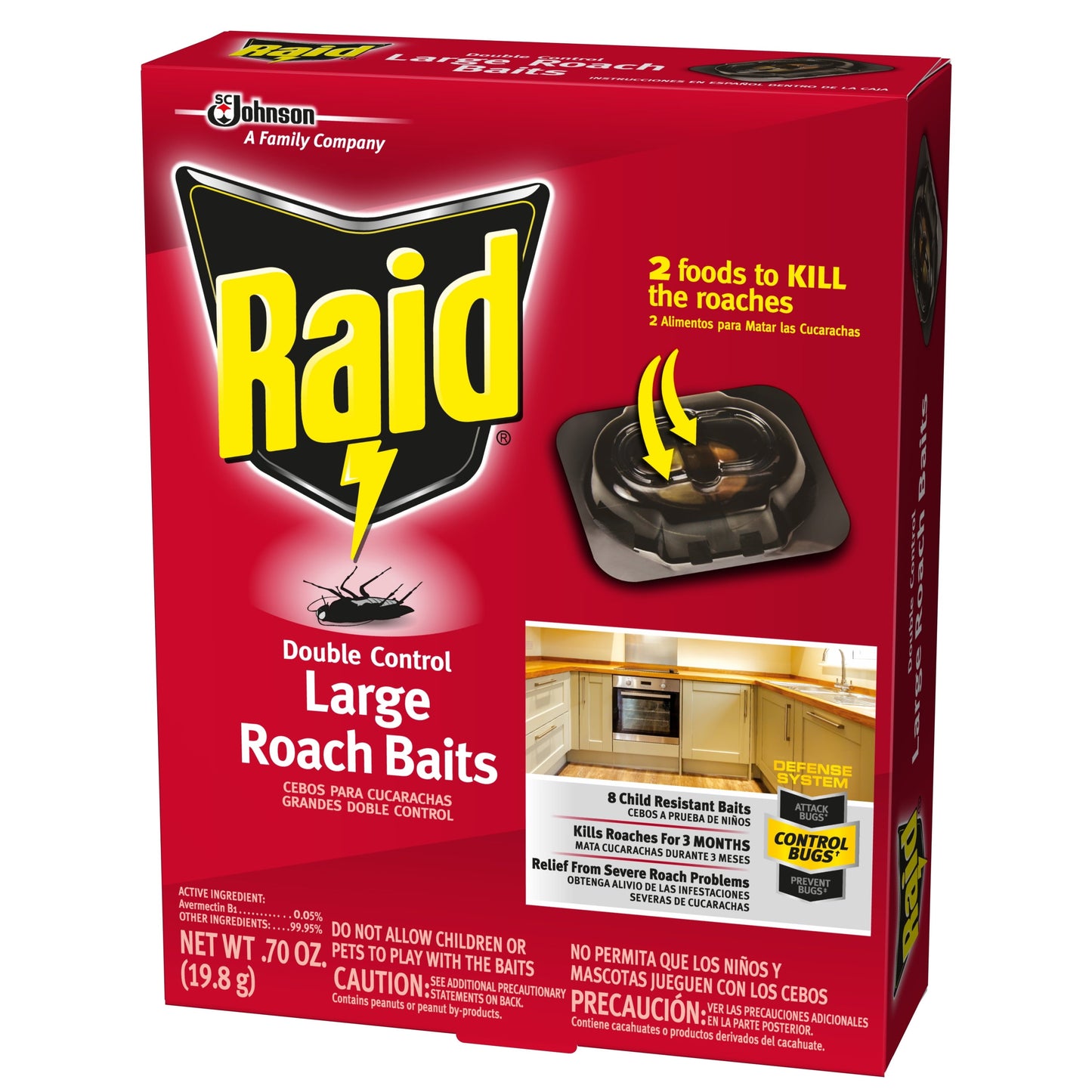 Raid® Double Control Large Roach Baits, Kills Cockroaches and Bugs, 8 Bait Stations