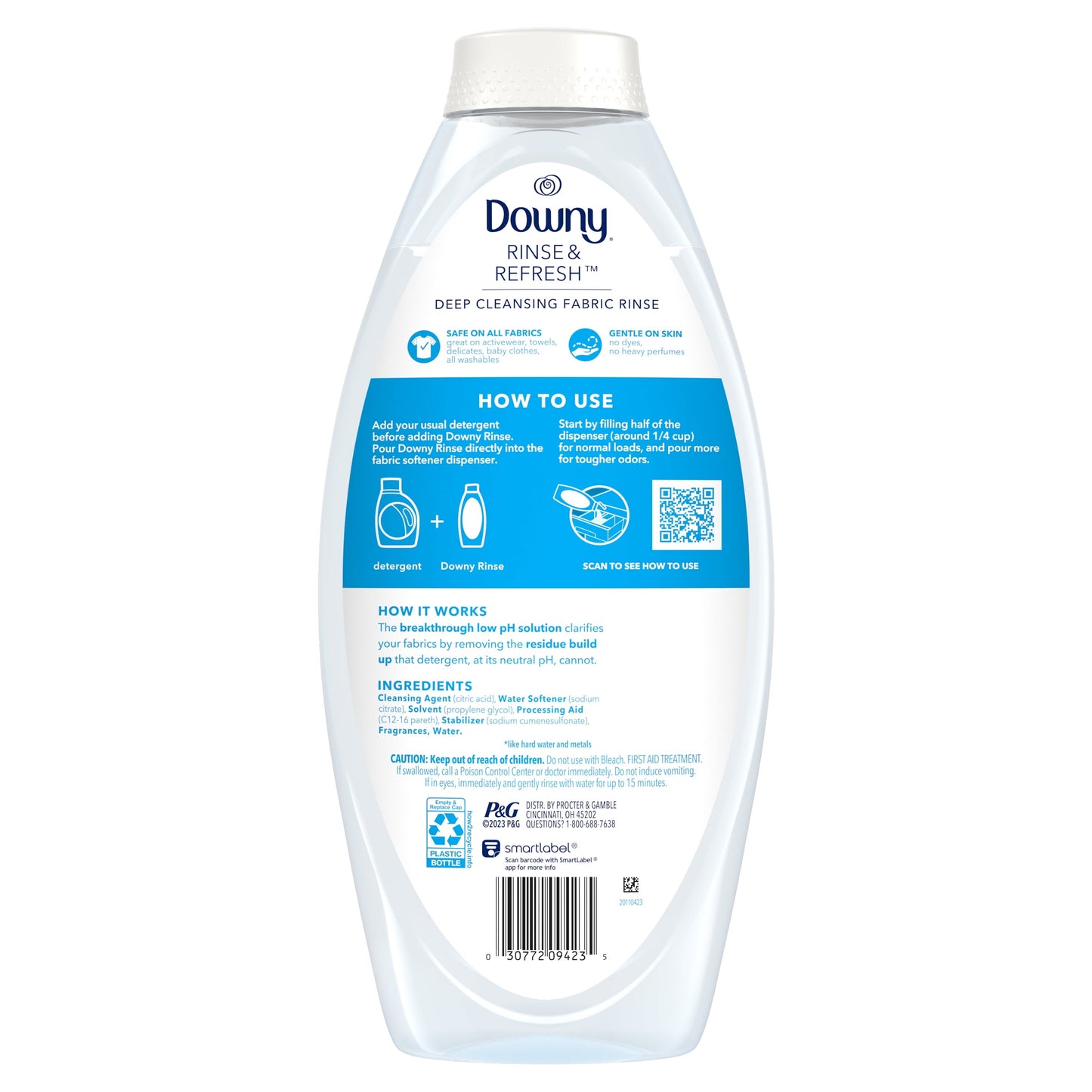 Downy Rinse & Refresh Laundry Odor Remover and Fabric Softener, Ocean Mist, 48 fl oz, Safe On All Fabrics, HE Compatible