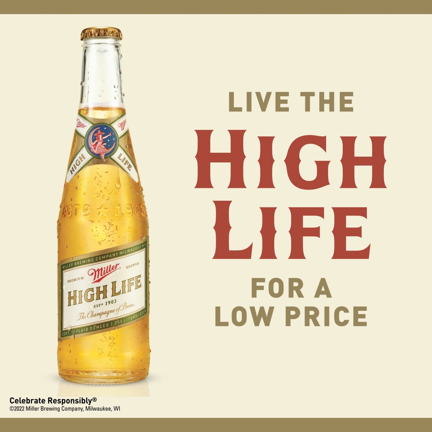 Miller High Life Lager Beer, 6 Pack, 12 fl oz Bottles, 4.6% ABV