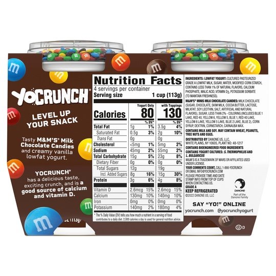 YoCrunch Low Fat Vanilla with M&Ms Yogurt, 4 Oz. Cups, 4 Count