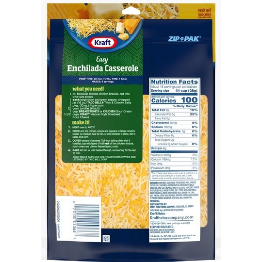 Kraft Mexican Style Four Cheese Blend Shredded Cheese, 16 oz Bag