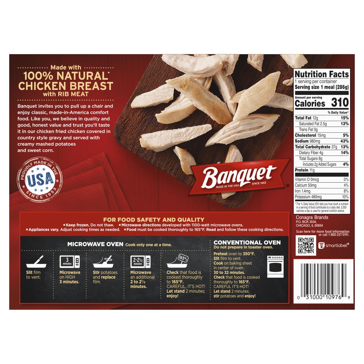 Banquet Chicken Fried Chicken Frozen Meal, 10.1 oz (Frozen)