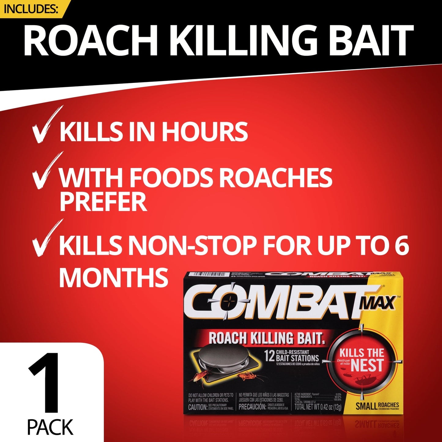 Combat Max Roach Killing Bait, Small Roach Bait Station, 12 Count