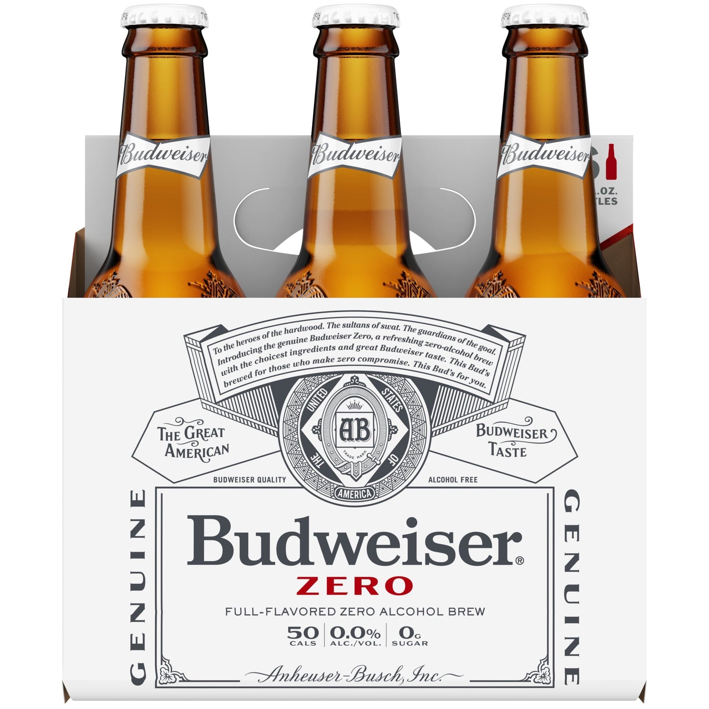 Budweiser Zero Non-Alcoholic Beer, 6 Pack 12 fl. oz. Glass Bottles, Domestic Lager, 0.0% ABV