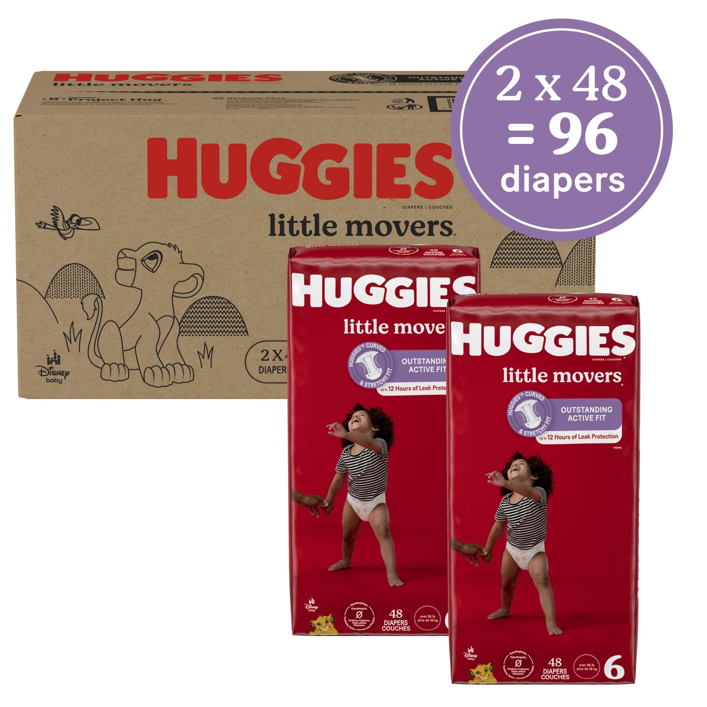 Huggies Little Movers Baby Diapers, Size 6, 96 Ct