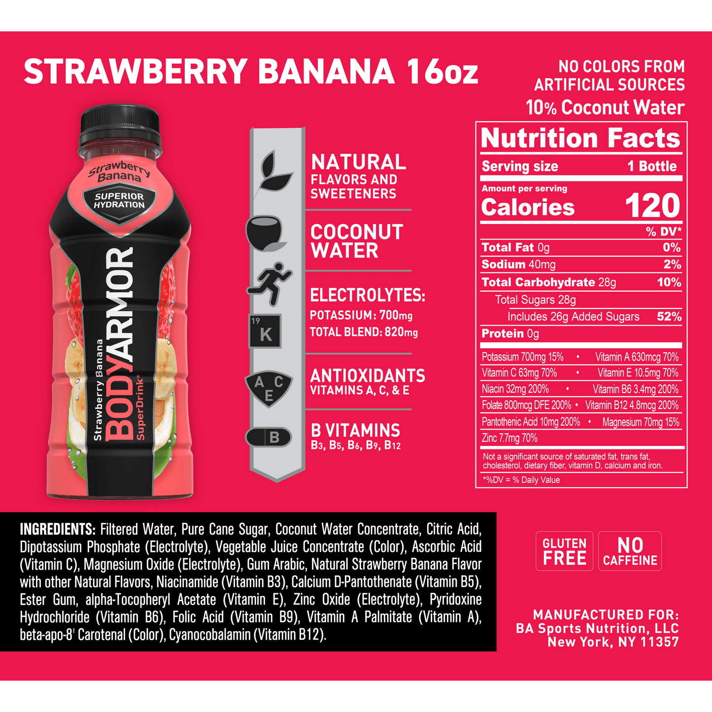 BODYARMOR Sports Drink, Strawberry Banana, 16 Fl. Oz., 1 count