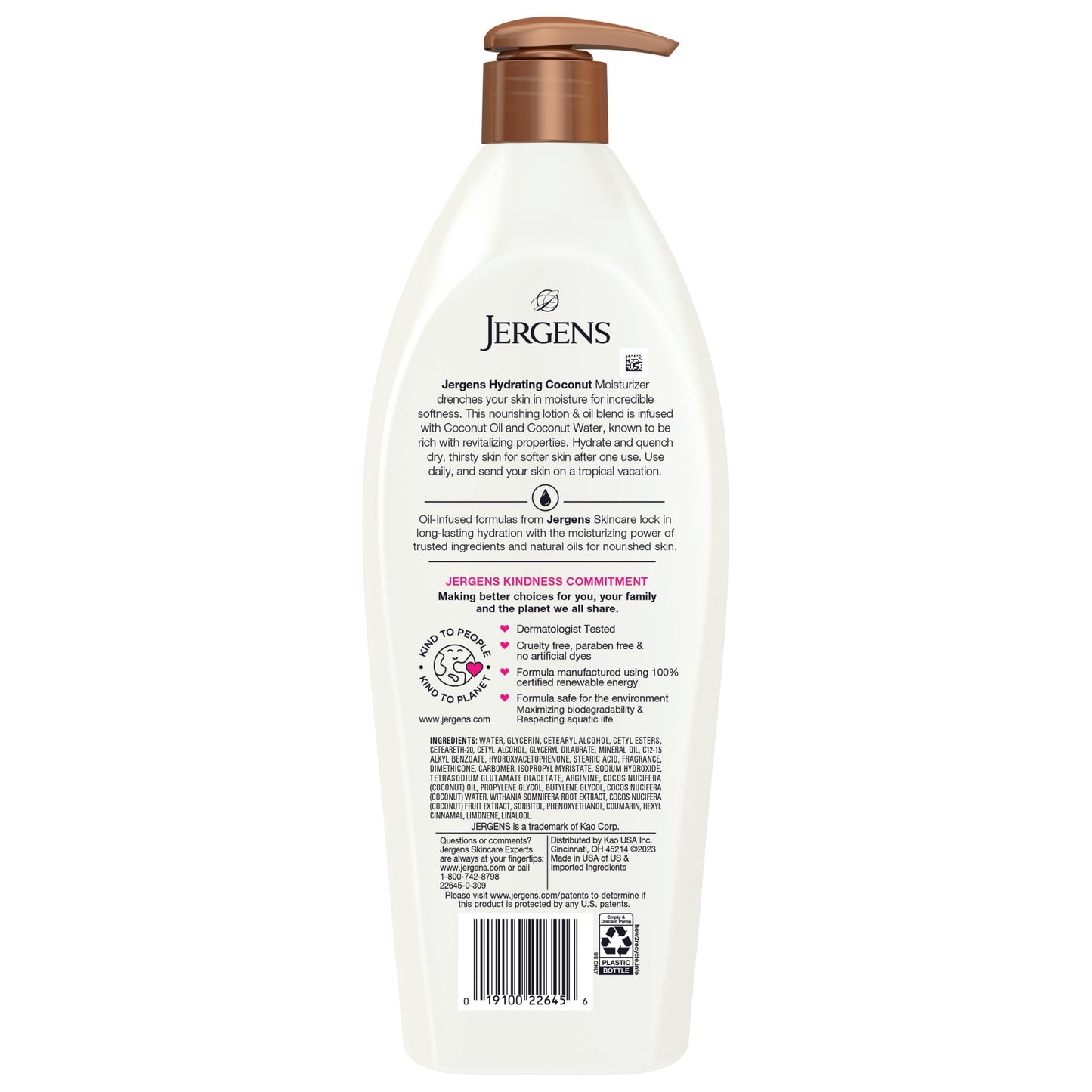 Jergens Hand and Body Lotion, Oil-Infused Coconut Moisturizer, 24hr Hydration, 26.5 fl oz