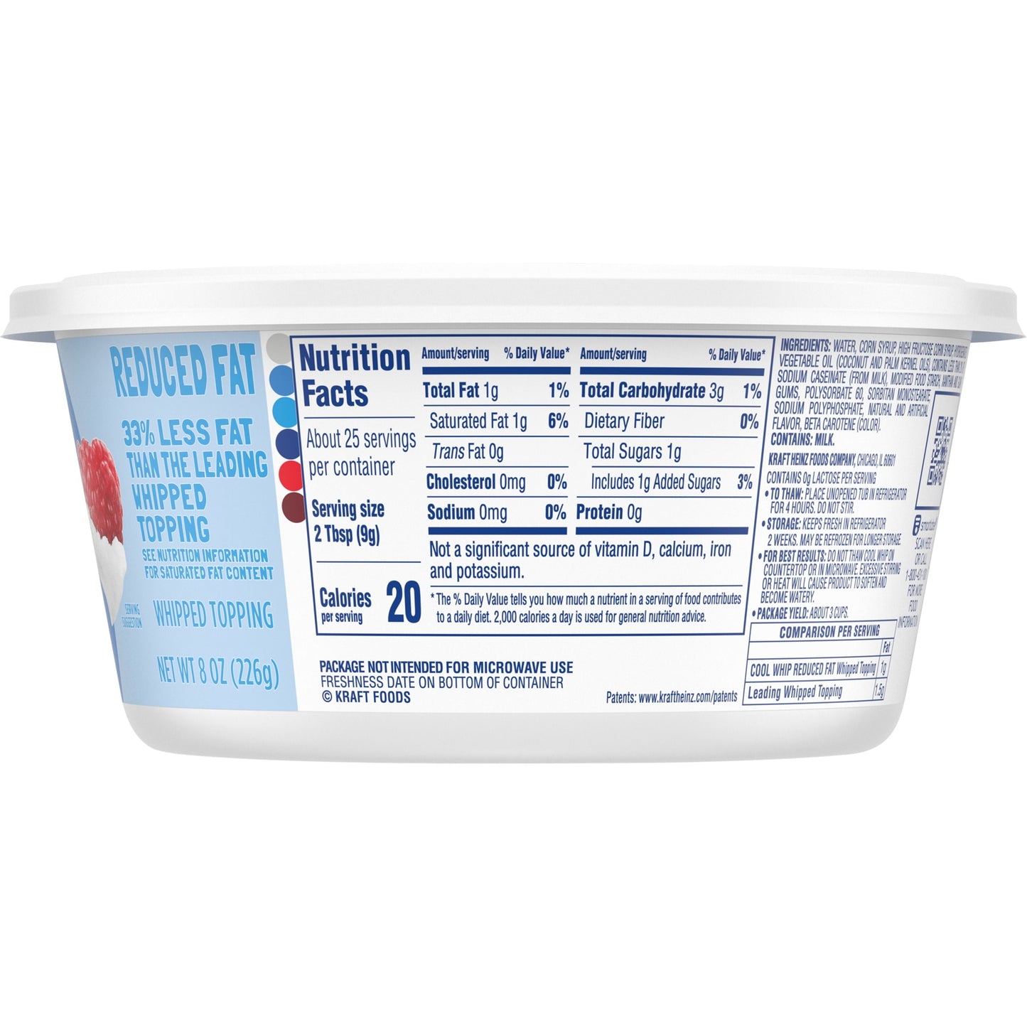 Cool Whip Reduced Fat Whipped Cream Topping, 8 oz Tub