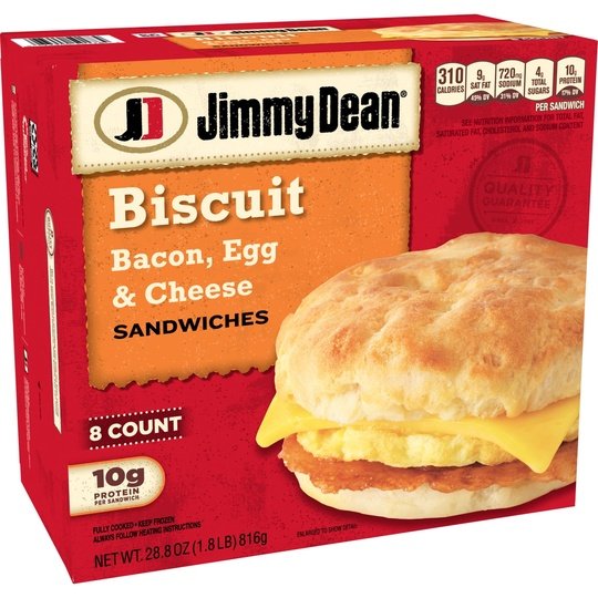 Jimmy Dean Bacon Egg & Cheese Biscuit Sandwich, 28.8 oz, 8 Count (Frozen)