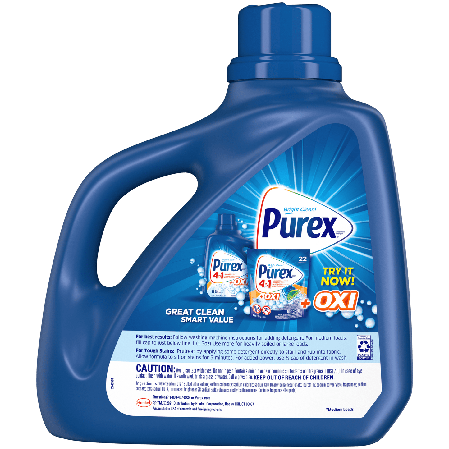 Purex Liquid Laundry Detergent, Mountain Breeze, 150 Fluid Ounces, 115 Loads