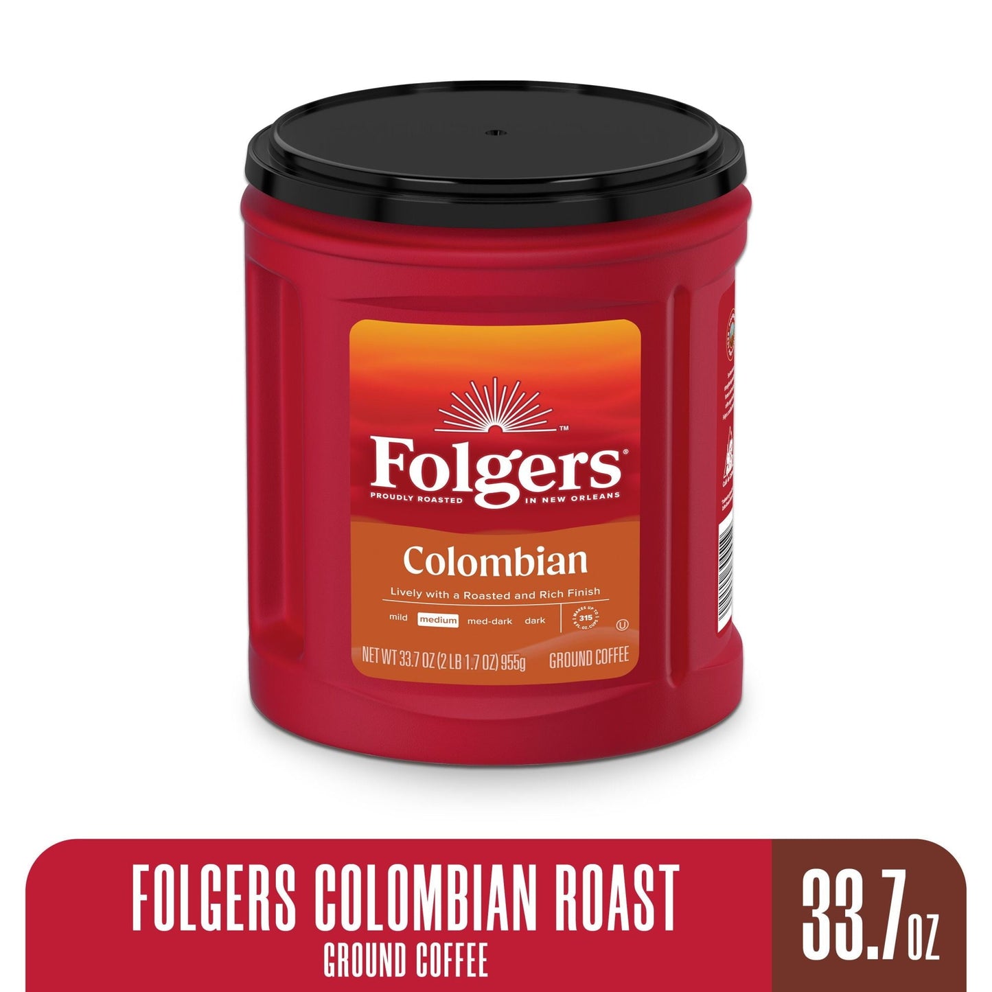 Folgers Colombian Coffee, Medium Roast Ground Coffee, 33.7 Ounce Canister