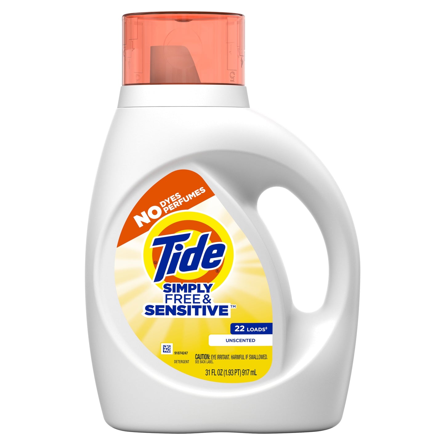 Tide Simply Liquid Laundry Detergent, Free & Sensitive, 31 fl oz, 22 Loads