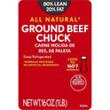 All Natural* 80% Lean/20% Fat Ground Beef Chuck, 1 lb Tray