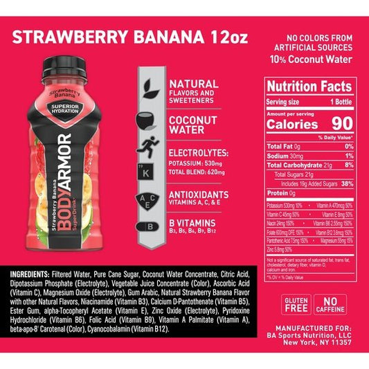 BODYARMOR Sports Drink, Strawberry Banana, 12 Fl. Oz., 8 count