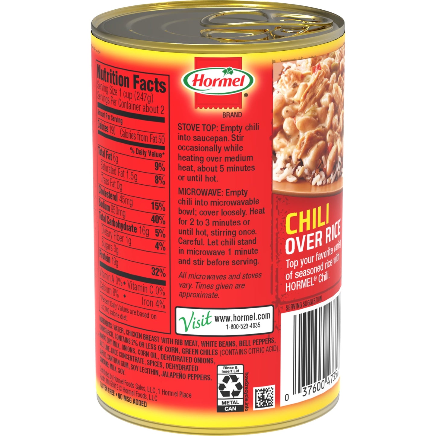 HORMEL 100% Natural White Chicken Chili with Beans, No Artificial Ingredients, 15 Oz