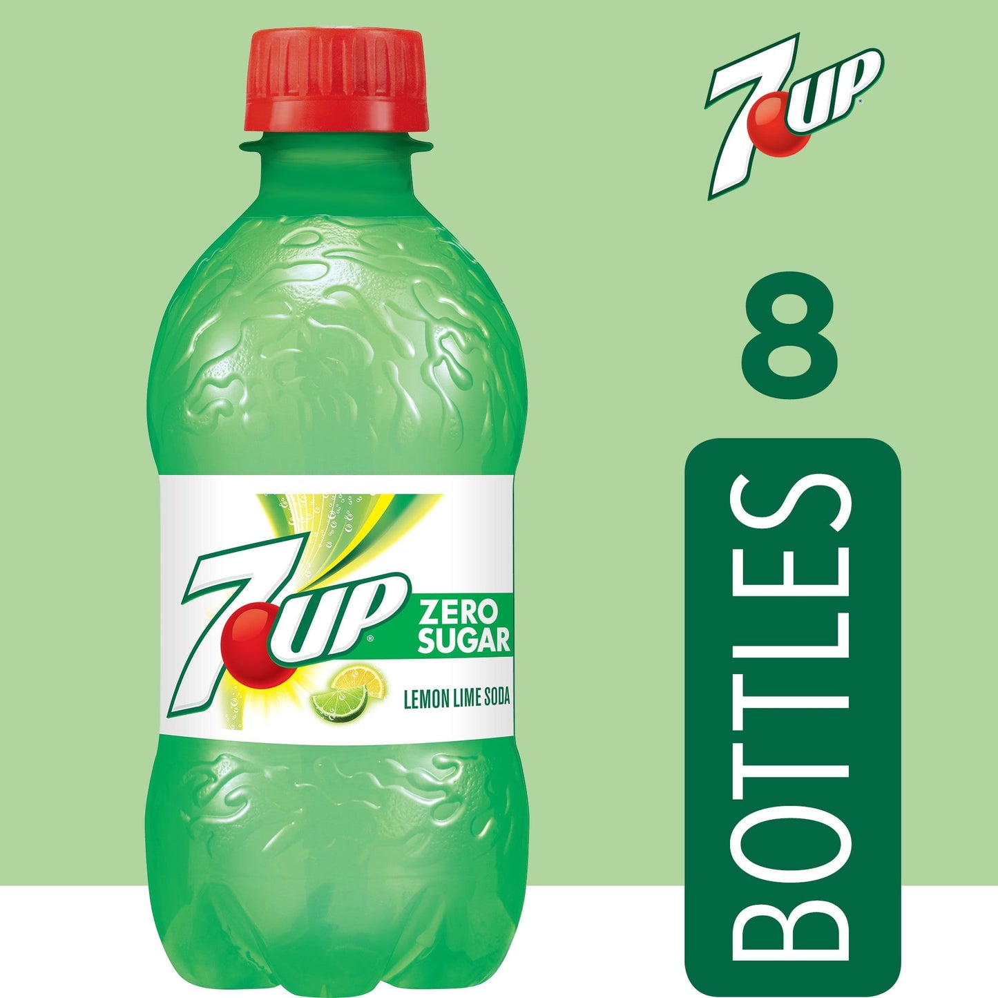 7UP Zero Sugar Lemon Lime Soda, 12 fl oz bottles, 8 pack