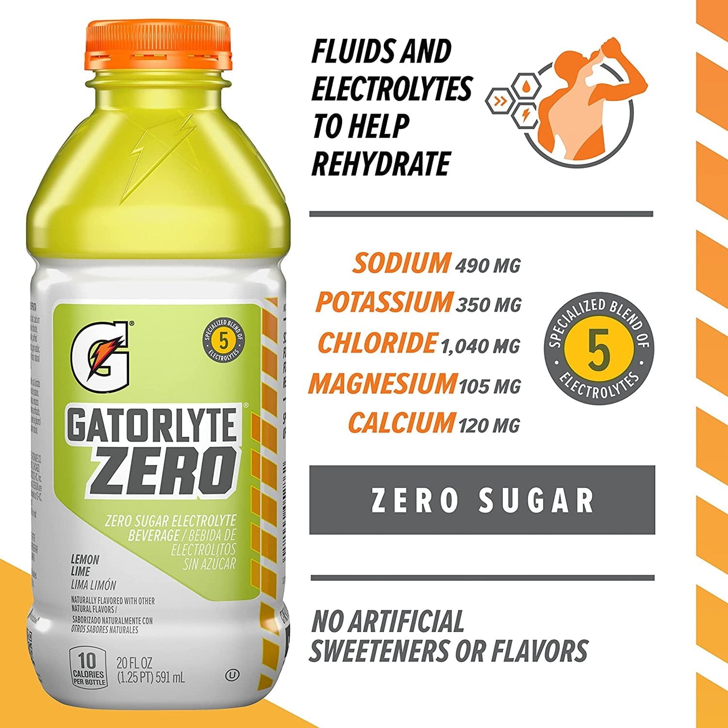 Gatorade, Gatorlyte Zero Electrolyte Beverage, Lemon Lime, 20 oz Bottle