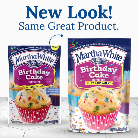 Martha White Birthday Cake Muffin Mix, 7.4 oz Bag