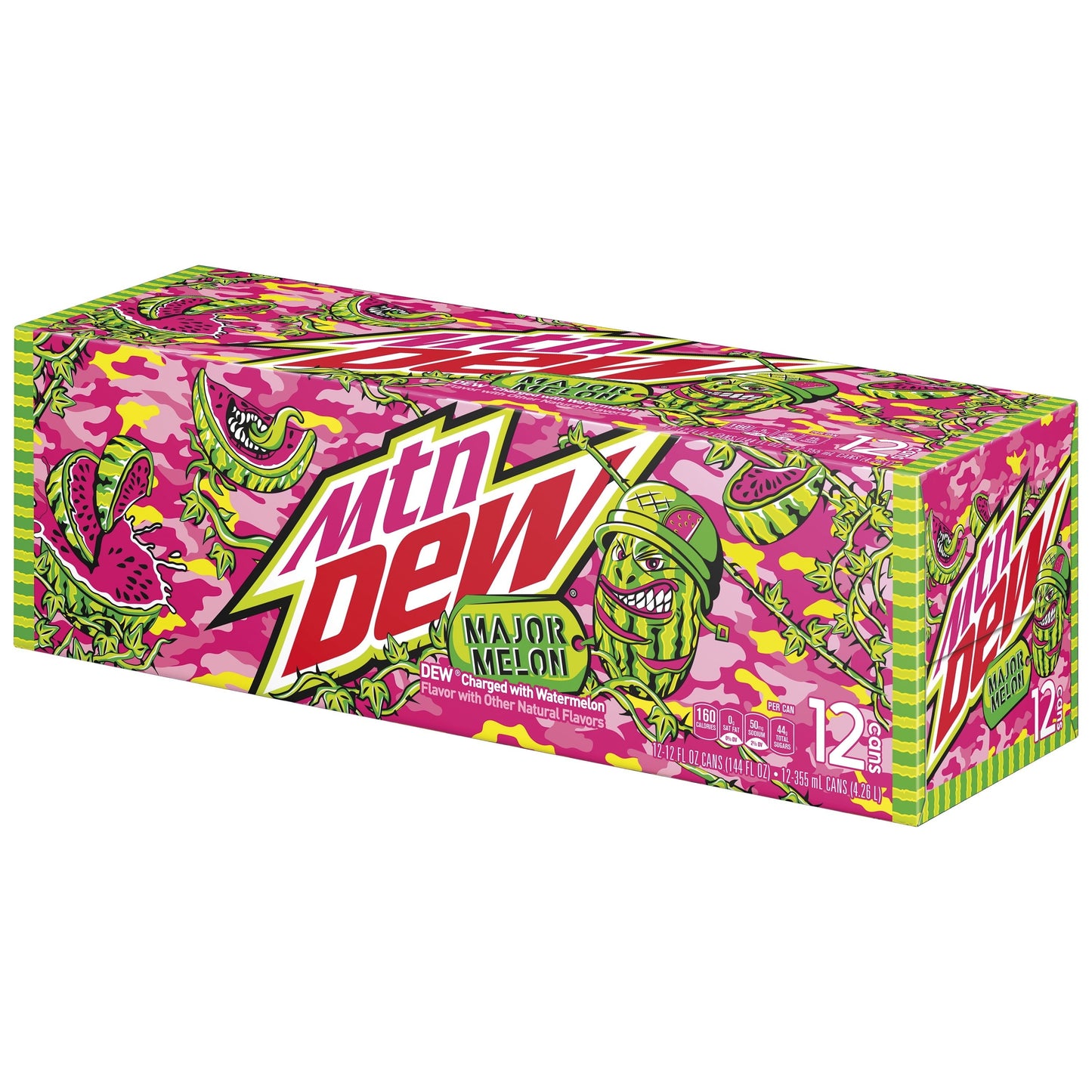 Mountain Dew Major Melon Watermelon Citrus Soda Pop, 12 oz, 12 Pack Cans