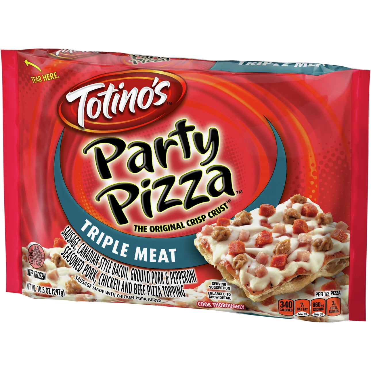 Totino's Party Pizza, Triple Meat, Frozen Pizza, 10.5 oz, 1 Ct