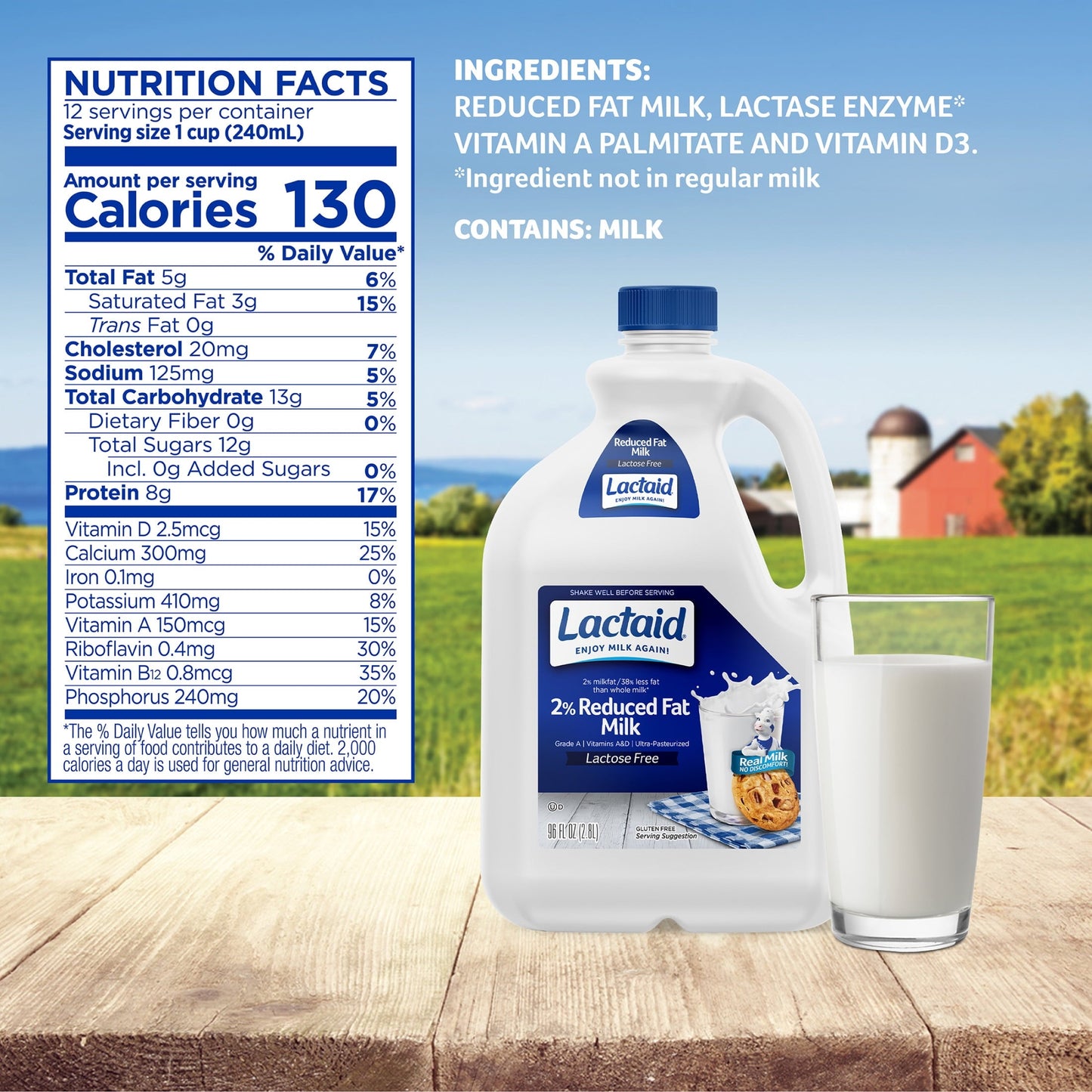 Lactaid 2% Reduced Fat Milk, 96 oz