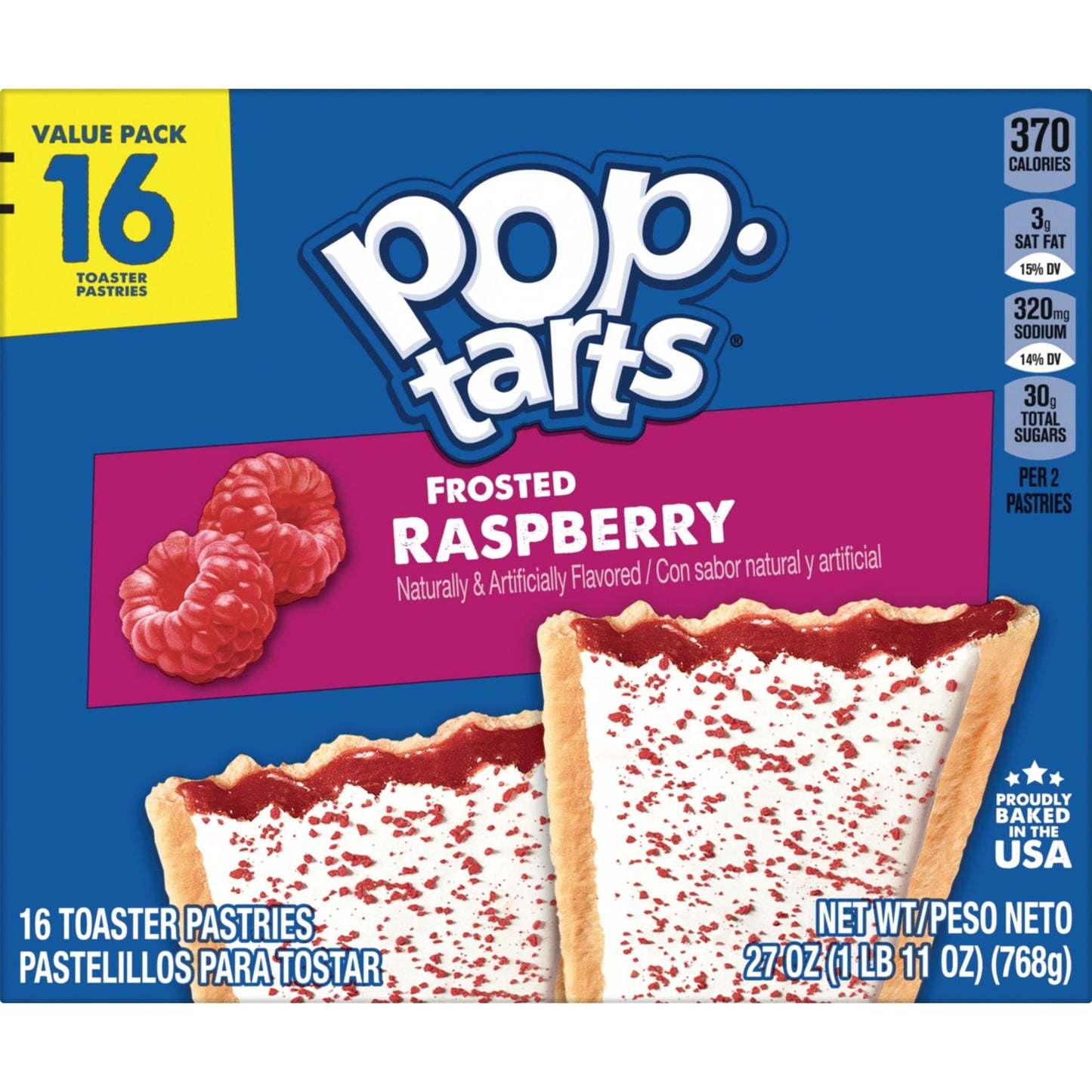 Pop-Tarts Frosted Raspberry Instant Breakfast Toaster Pastries, Shelf-Stable, Ready-to-Eat, 27 oz, 16 Count Box