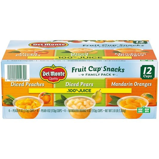 (12 Cups) Del Monte Fruit Cup Snacks, Variety Pack, 100% Juice, 4 oz