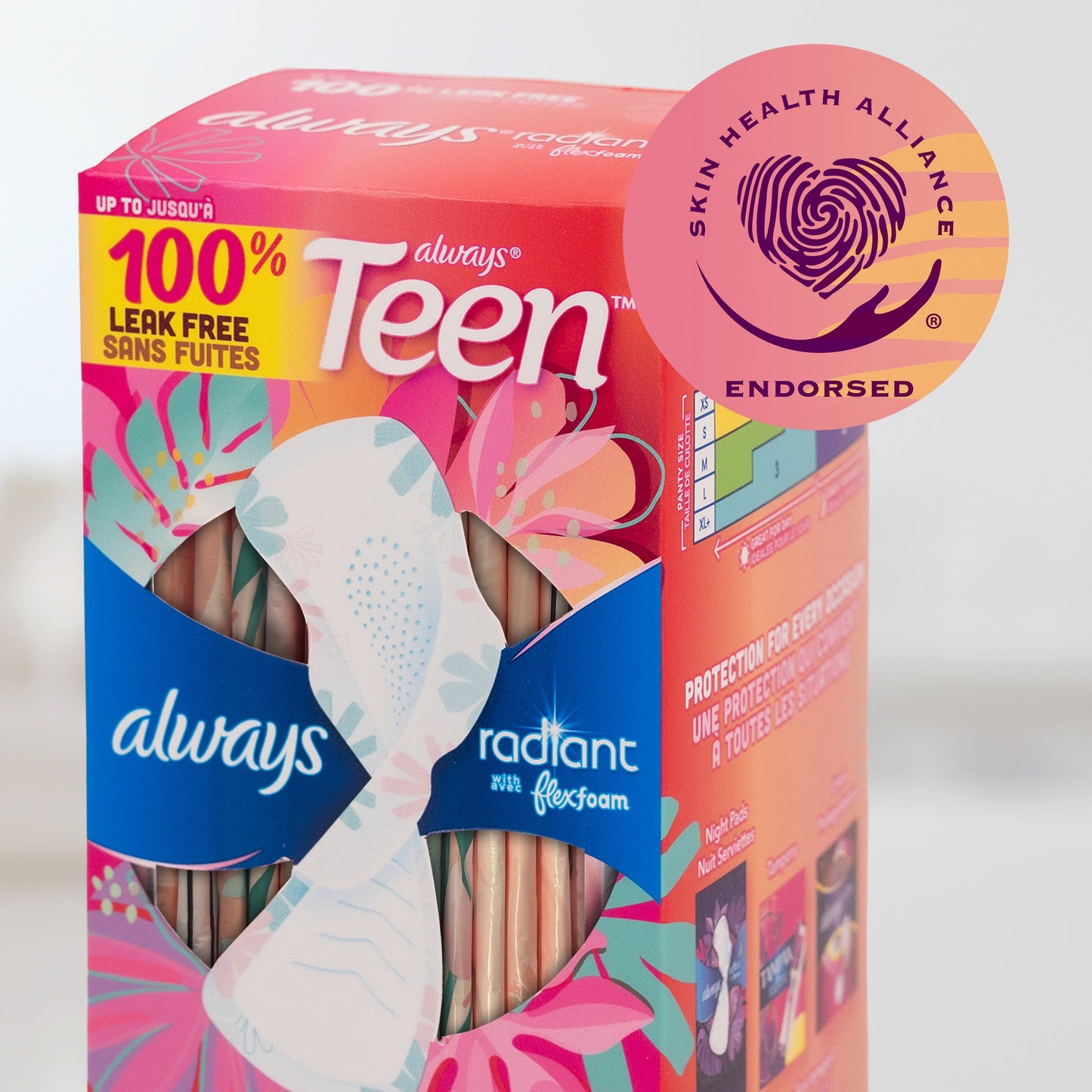 Always Radiant Teen Pads with Wings, Size 1, Regular Absorbency, 42 CT