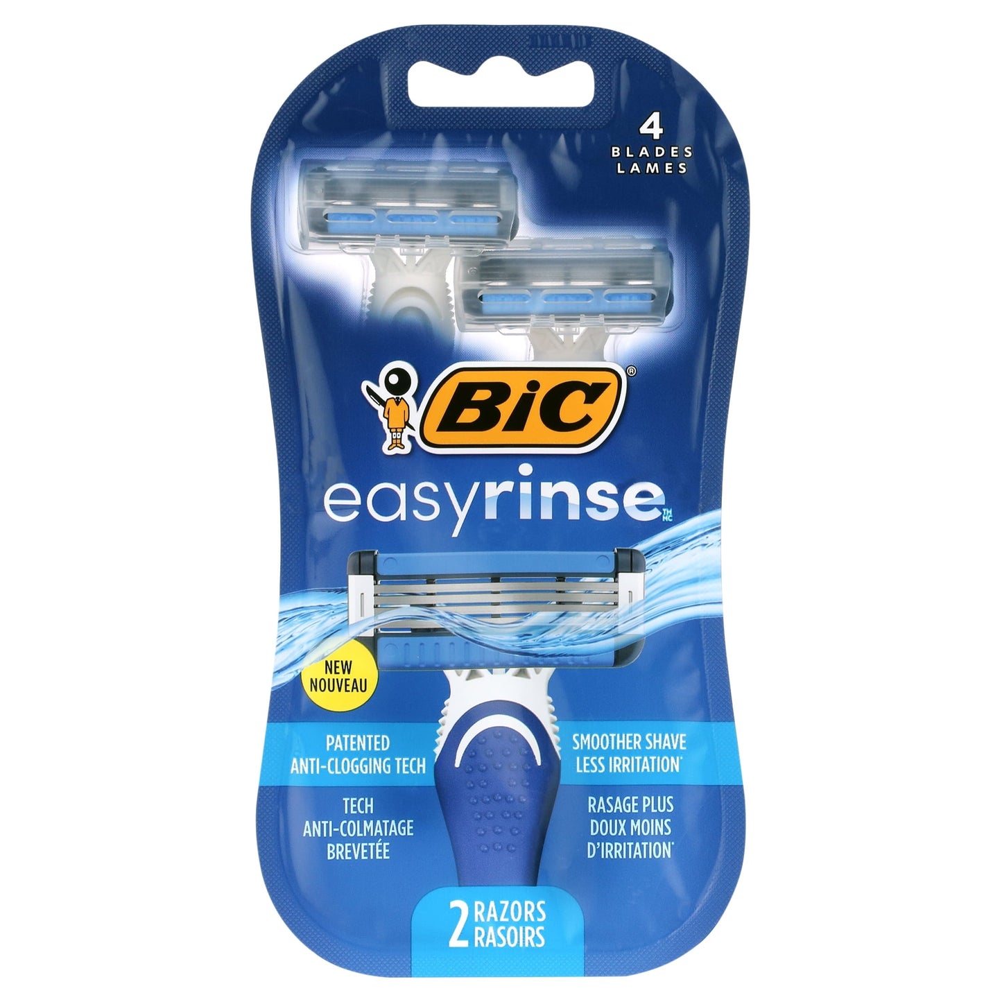 BIC EasyRinse Anti-Clogging Men's Disposable Razors, 4 Blades, 2 Count