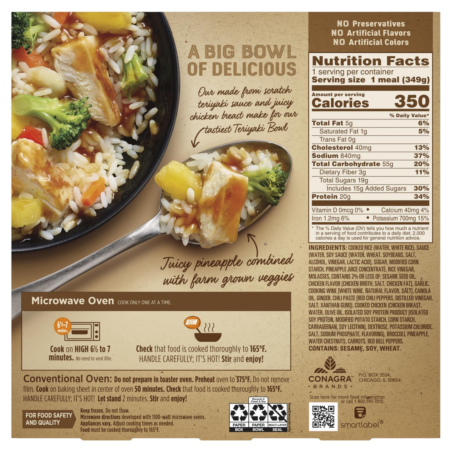 Marie Callender's Sweet Pineapple Chicken Teriyaki Bowl Frozen Meal, 12.3 oz (Frozen)