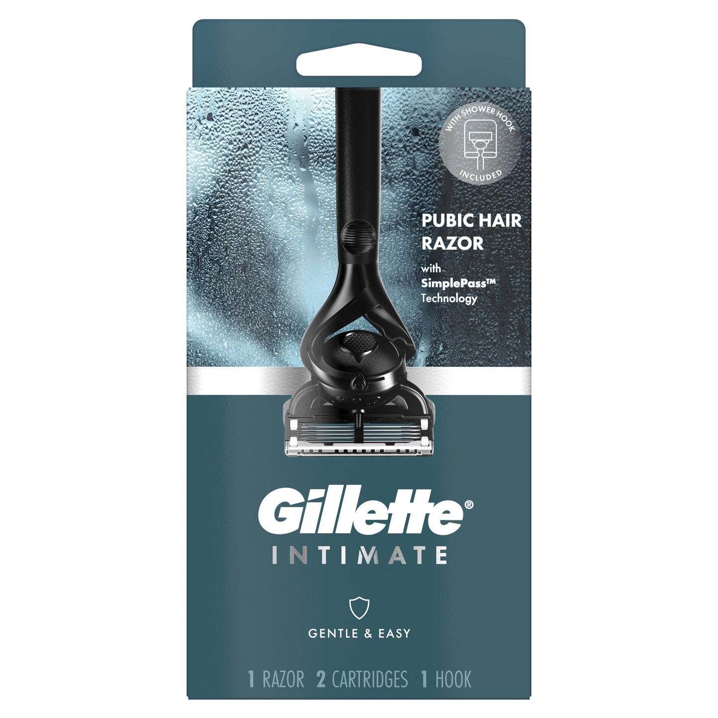 Gillette Intimate Pubic Hair Razor for Men, Black, 1 Handle, 2 Blade Refills