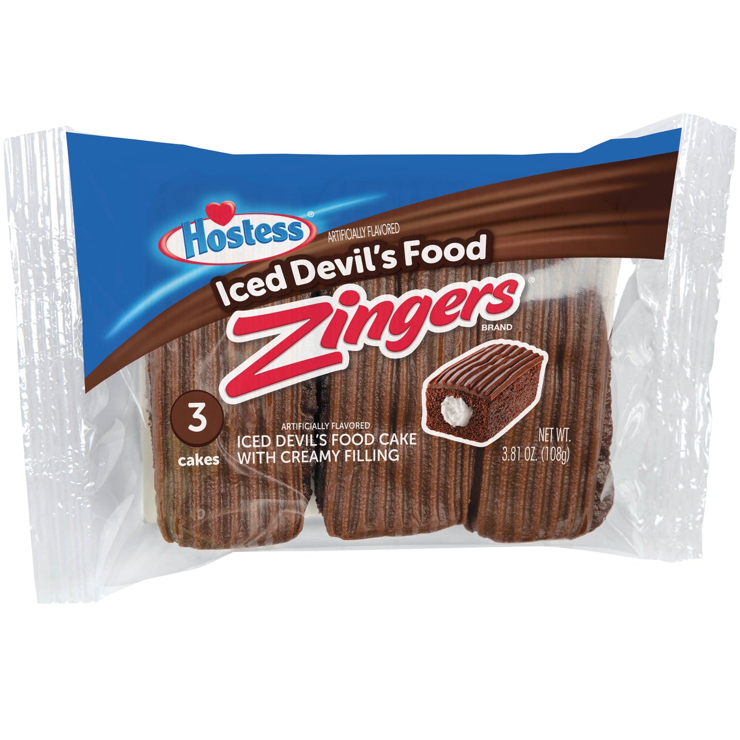 Hostess Devil's Food Zingers, Single Serve, 3 Count, 3.81 oz