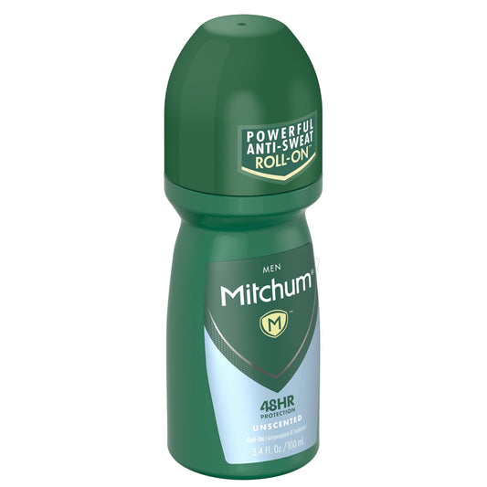 Mitchum Men Powerful Anti-Sweat Antiperspirant Deodorant Roll On, Unscented, 3.4 oz