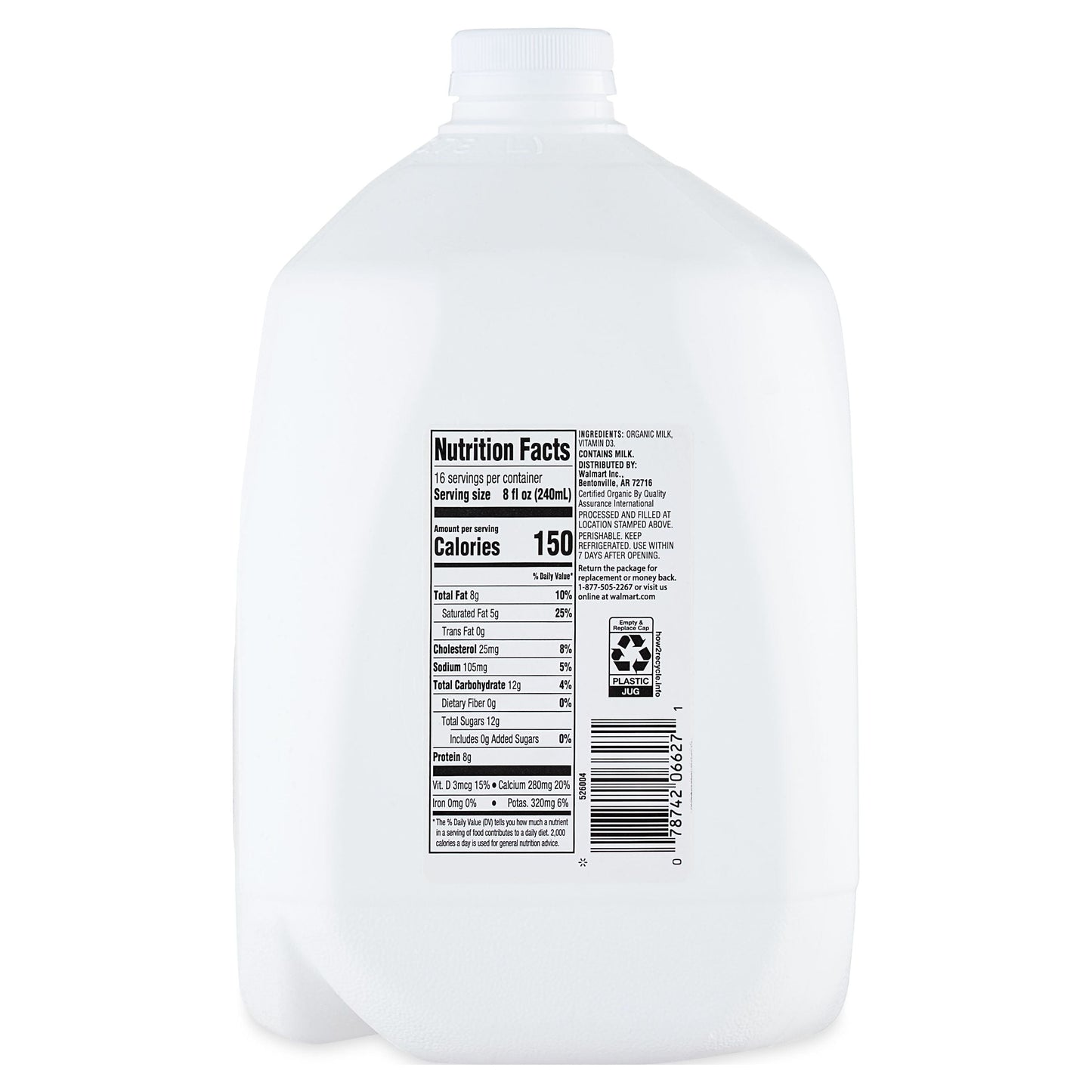 Great Value Organic Whole Vitamin D Milk, Gallon, 128 fl oz