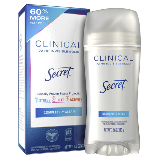 Secret Clinical Strength Invisible Solid Antiperspirant and Deodorant, Completely Clean, 2.6 oz