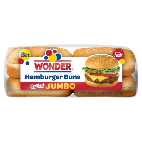 Wonder Bread Jumbo Seeded White Bread Hamburger Buns, 15 oz, 8 Count